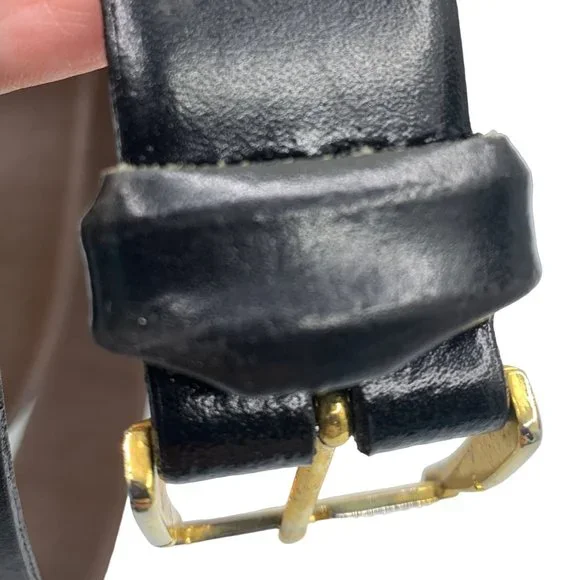 Christian Dior Belt Black Split Leather Gold Tone Buckle Size 36 - Picture 8 of 9